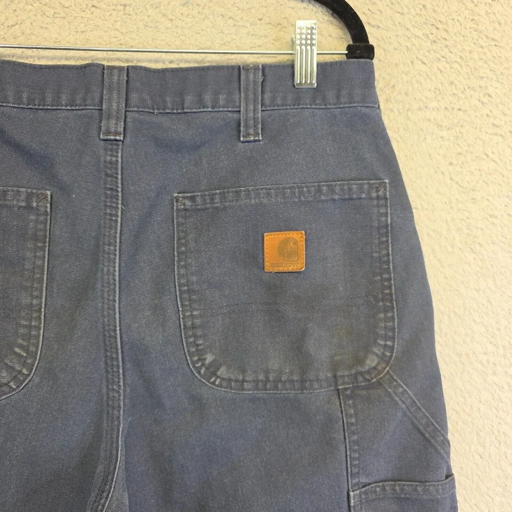 Carhartt Pants Mens 32x32 Blue Dungaree Fit Stained Ripped‎ Thrashed Carpenter
